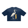 Heron Statement Sunfade Tee by THIRSTY-A in Navy Blue, back view.