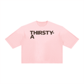 Stacked Wordmark Sunfade Tee by THIRSTY-A in Pink, front view.