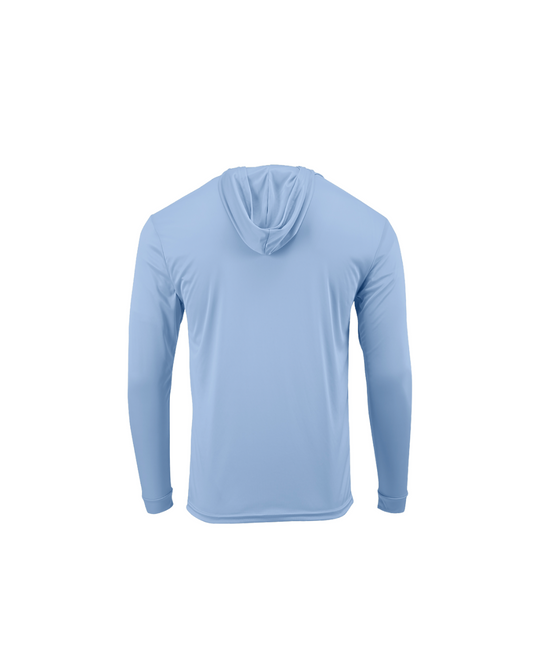 Youth Powder Blue Performance Hoodie with Dune + Tide Logo back