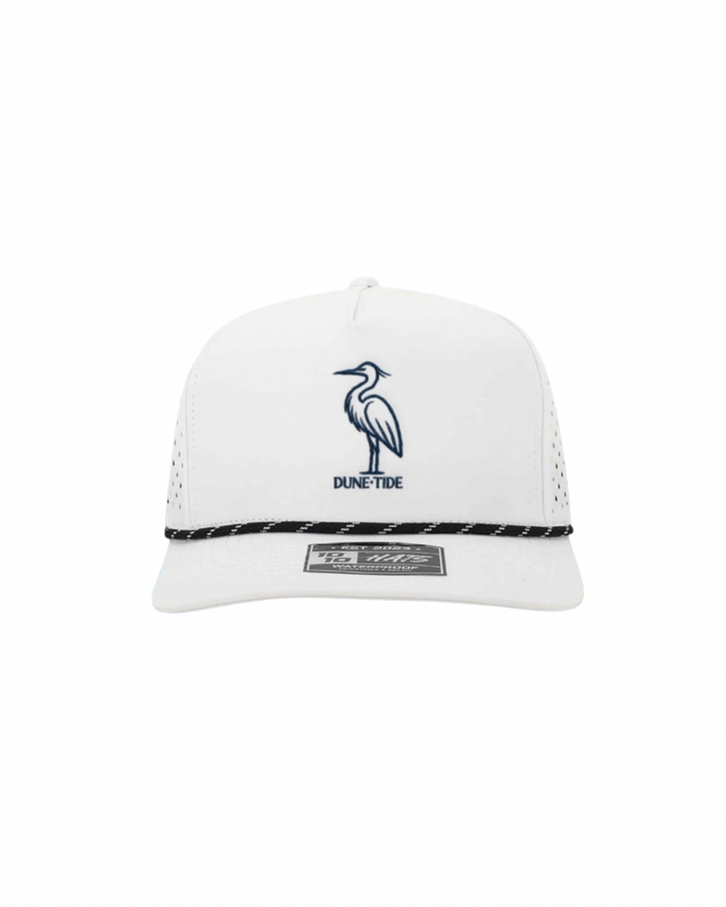 Tide 5-panel beach hat in White and Navy by Dune + Tide – coastal headwear for beach days