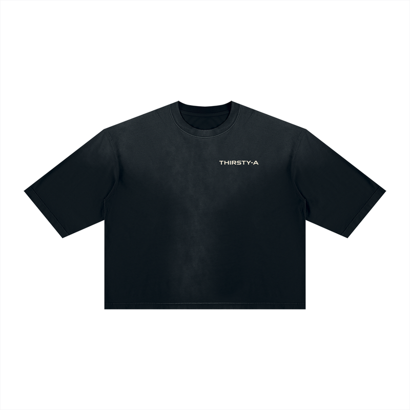 Oversized A Sunfade Tee by THIRSTY-A in Black, front view.