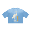 Heron Statement Sunfade Tee by THIRSTY-A in Sky Blue, back view.