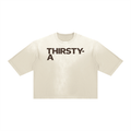 Stacked Wordmark Sunfade Tee by THIRSTY-A in Apricot, front view.