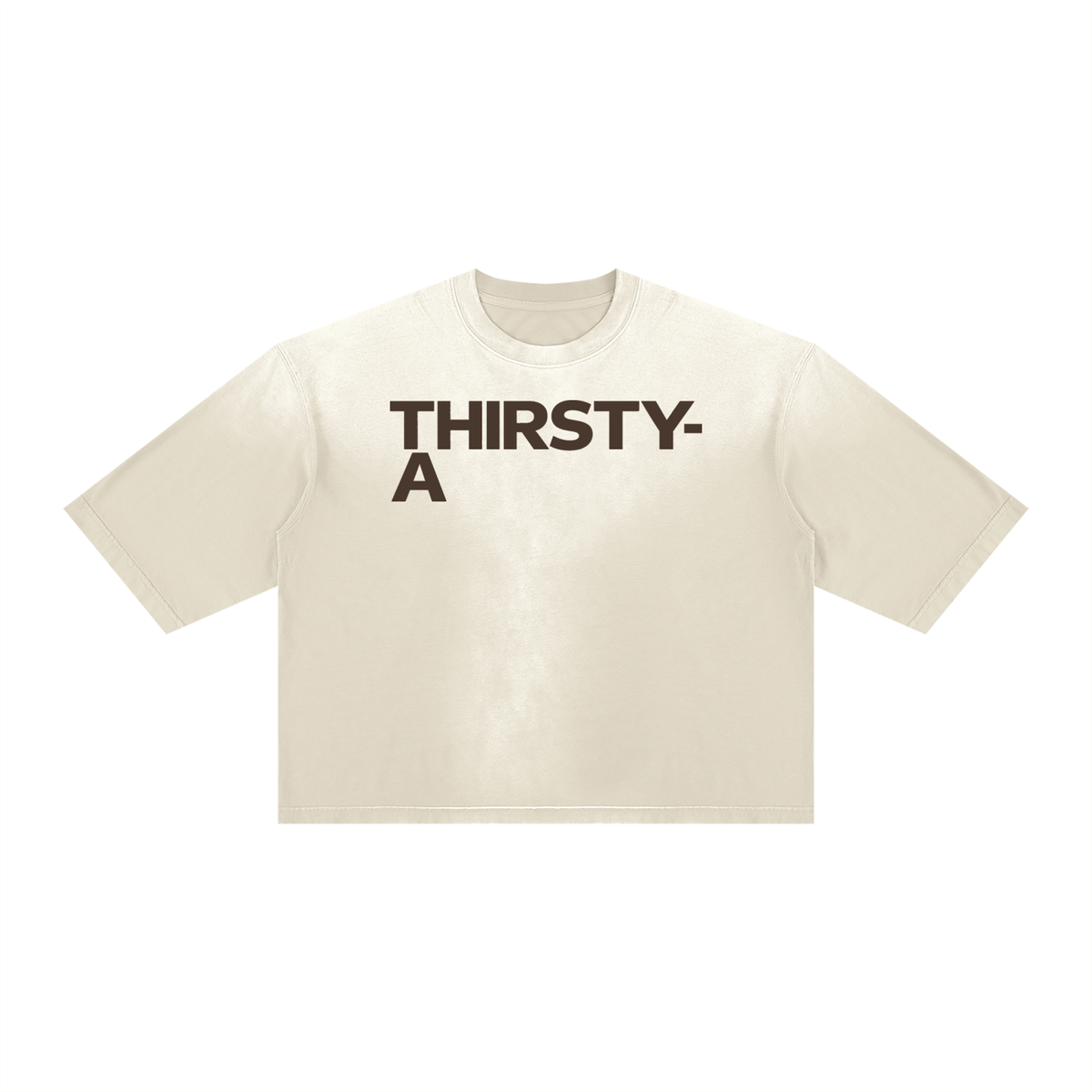 Stacked Wordmark Sunfade Tee by THIRSTY-A in Apricot, front view.