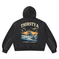 First Light Hoodie by THIRSTY-A in Black, back view.